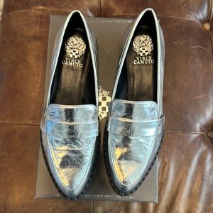 Brand new: Vince Camuto silver foil loafers sz 9.5